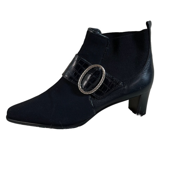 Brighton Shoes - Brighton Womens Trevor Ankle Boots Booties Black Leather Fabric Slip On 8.5 M